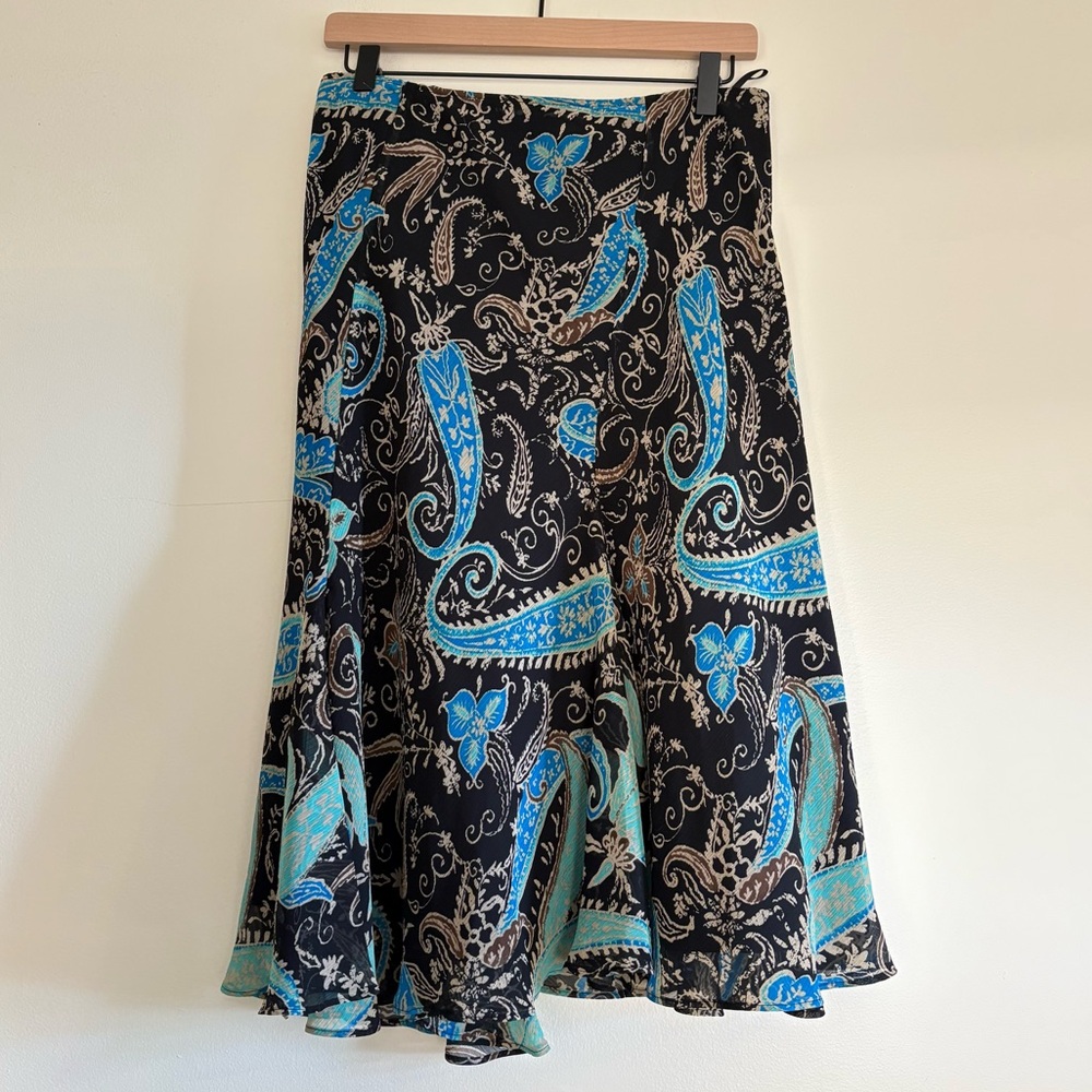 Vintage black and blue paisley midi skirt, East 5th, size M